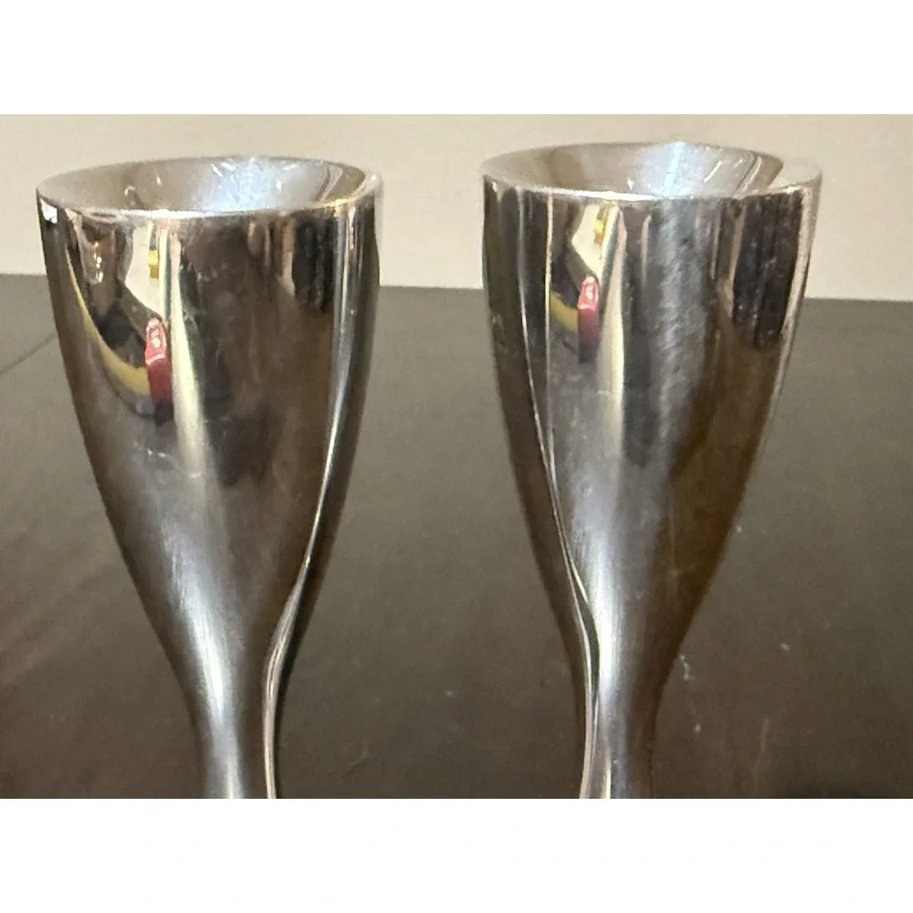 Nambe Pair of Flare Candlestick Holders 5.5